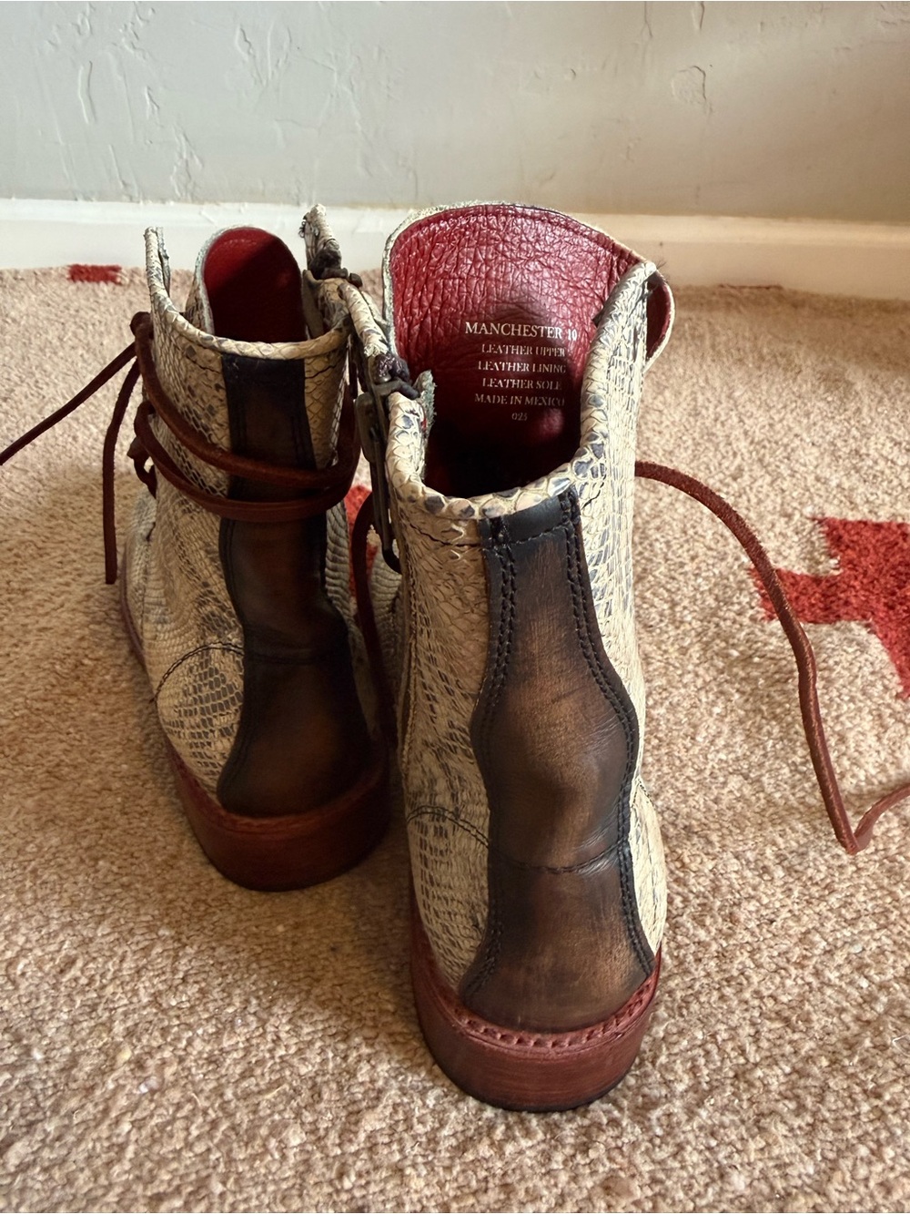 Freebird by Steven Snake-Print Lace-Up Ankle Boots in Cream and Burgundy - Picture 4 of 4